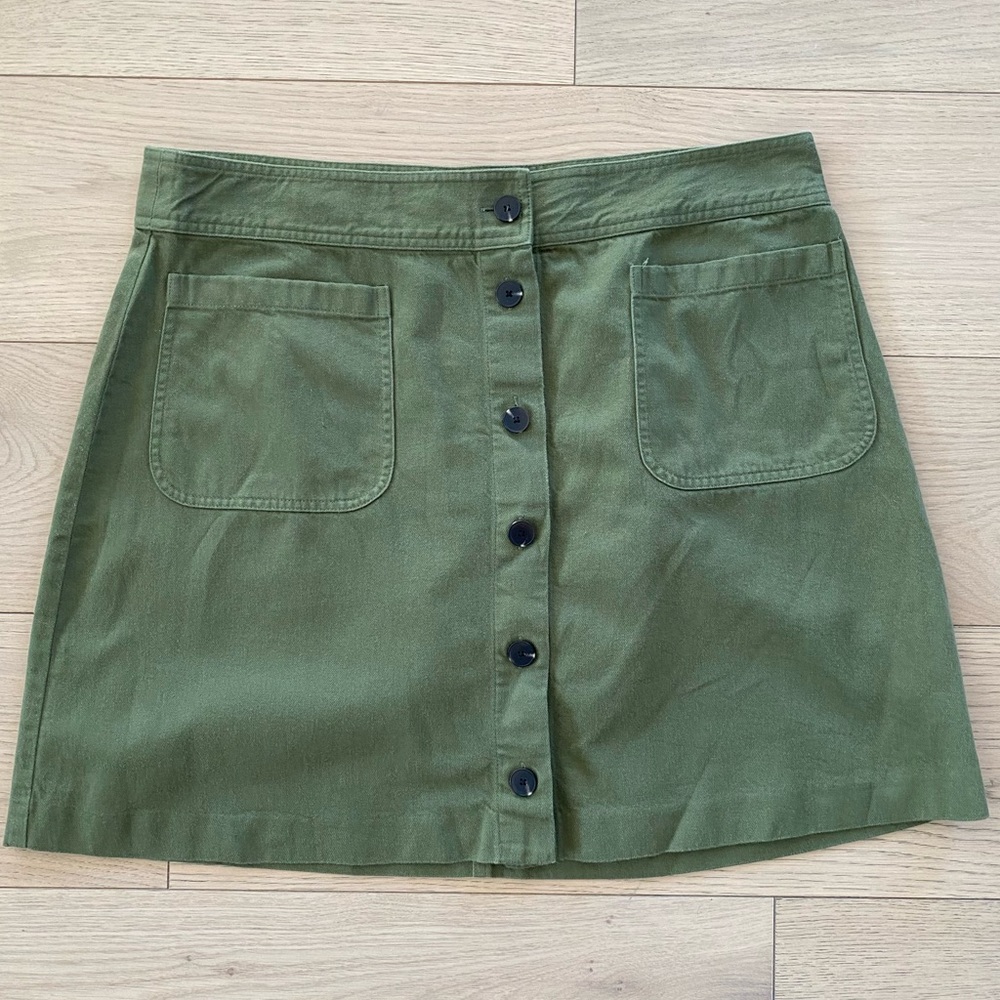 Madewell Station Green Mini Button Front Skirt Size 14